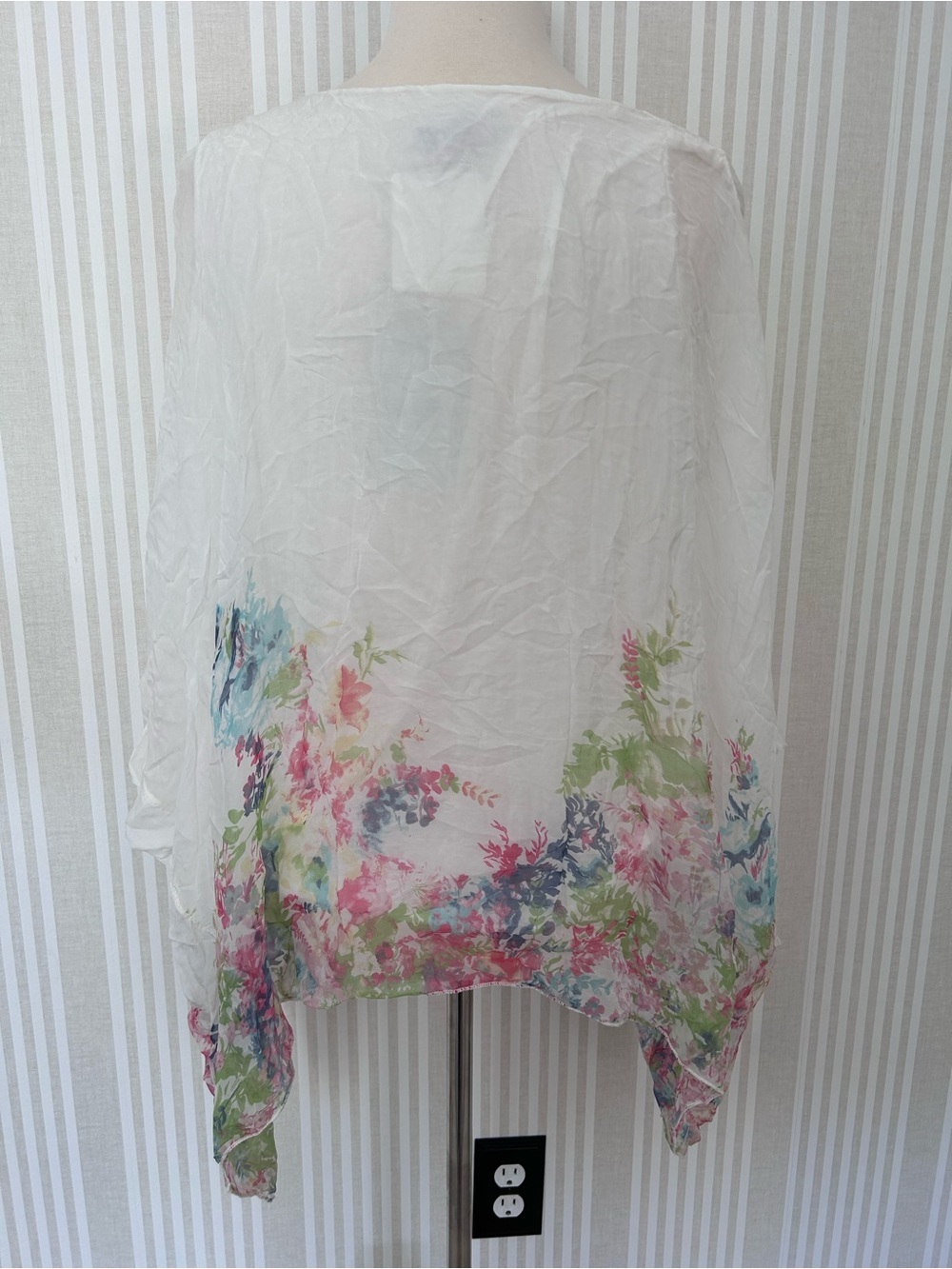 Elena Baldi Women's 100% Silk Caftan Floral Sheer Pullover Blouse Size Large NWT - Picture 4 of 11